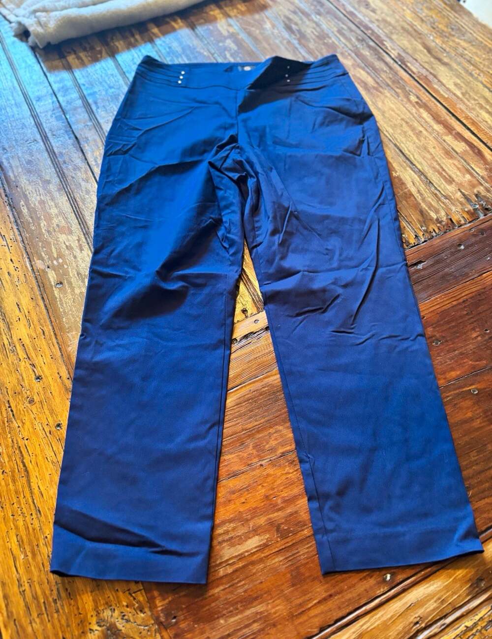 JM Collection Rivet Pant Blue Solid Flat Front Slim Dress Pants Size L